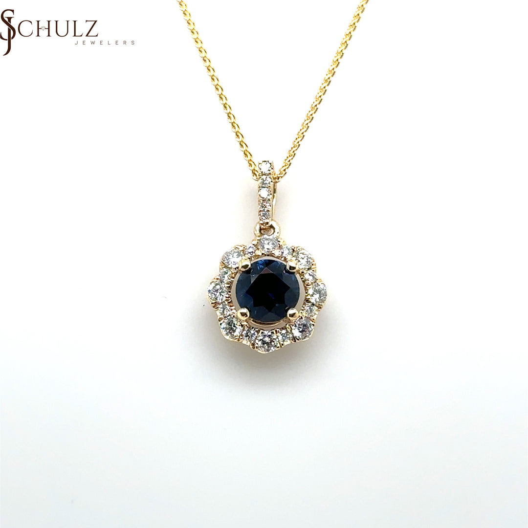 Blue Sapphire & Diamond Round Pendant