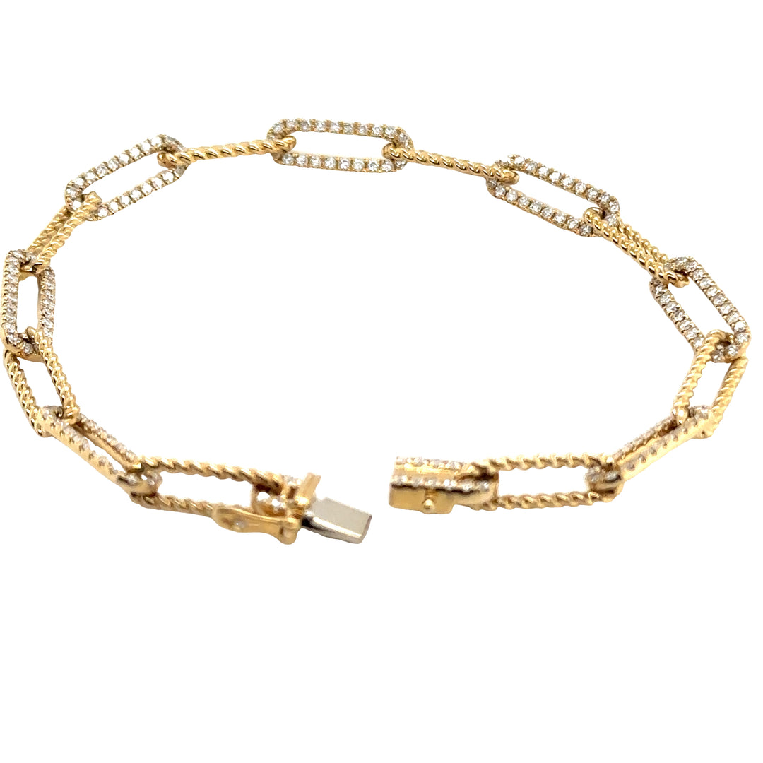 Yellow Gold Diamond Paperclip Bracelet with Rope Detailing