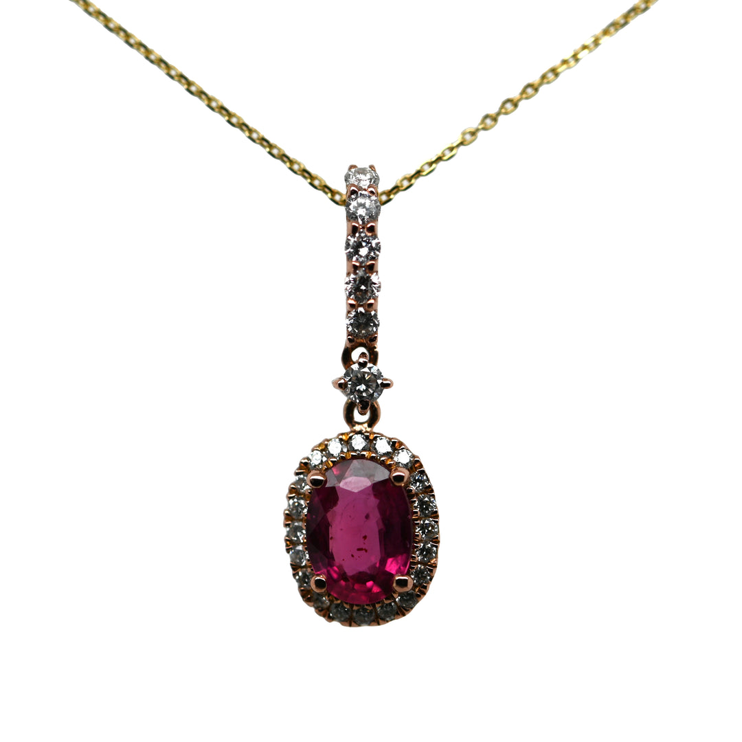 Burmese Ruby with Diamond Halo Pendant and Chain