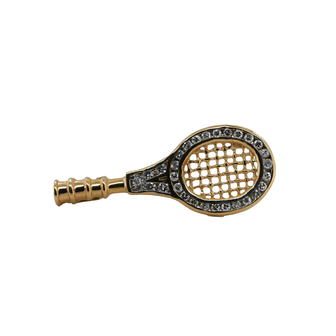 Gold Tennis Racquet Pendant with Channel Set Diamonds