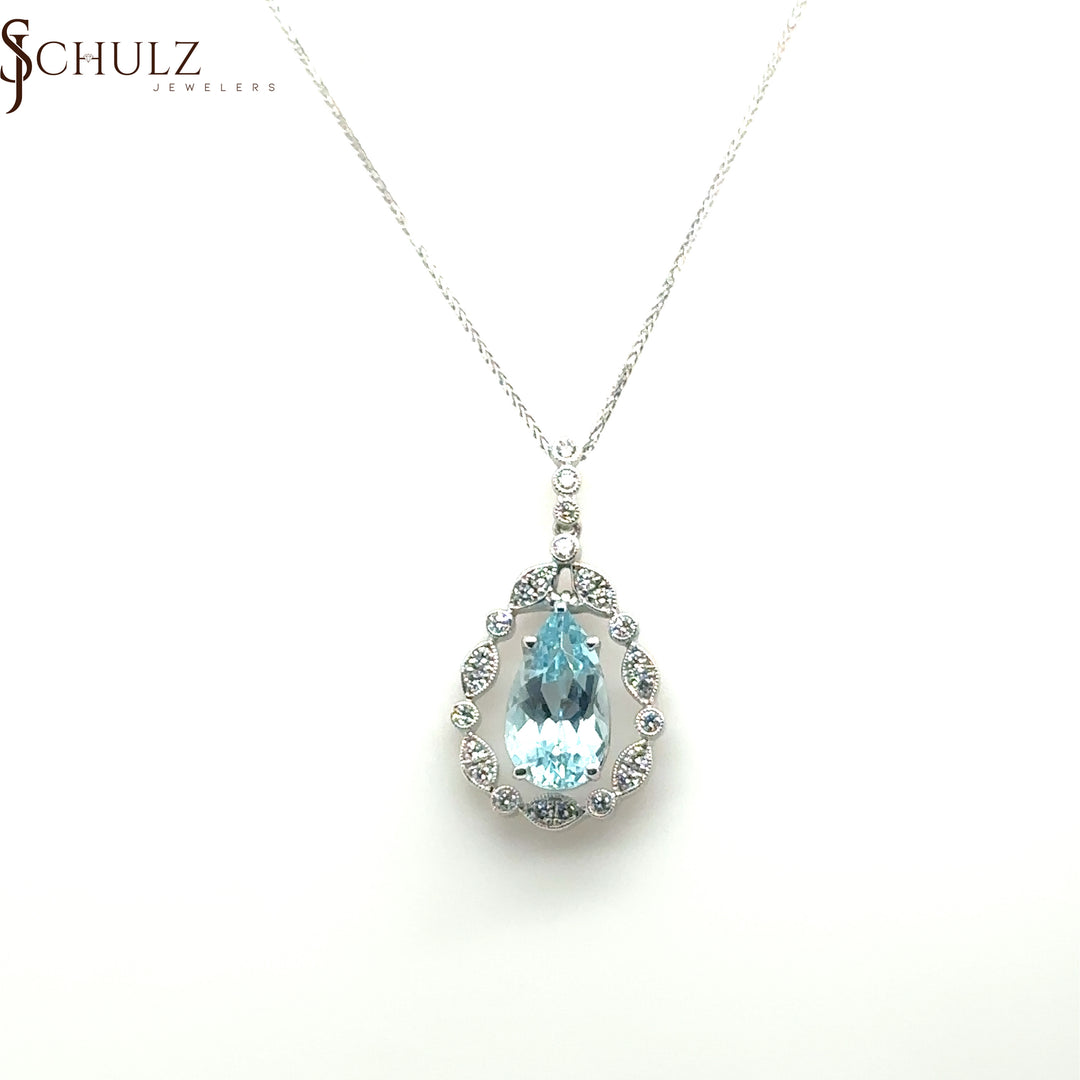 Aquamarine & Diamond Pear Pendant