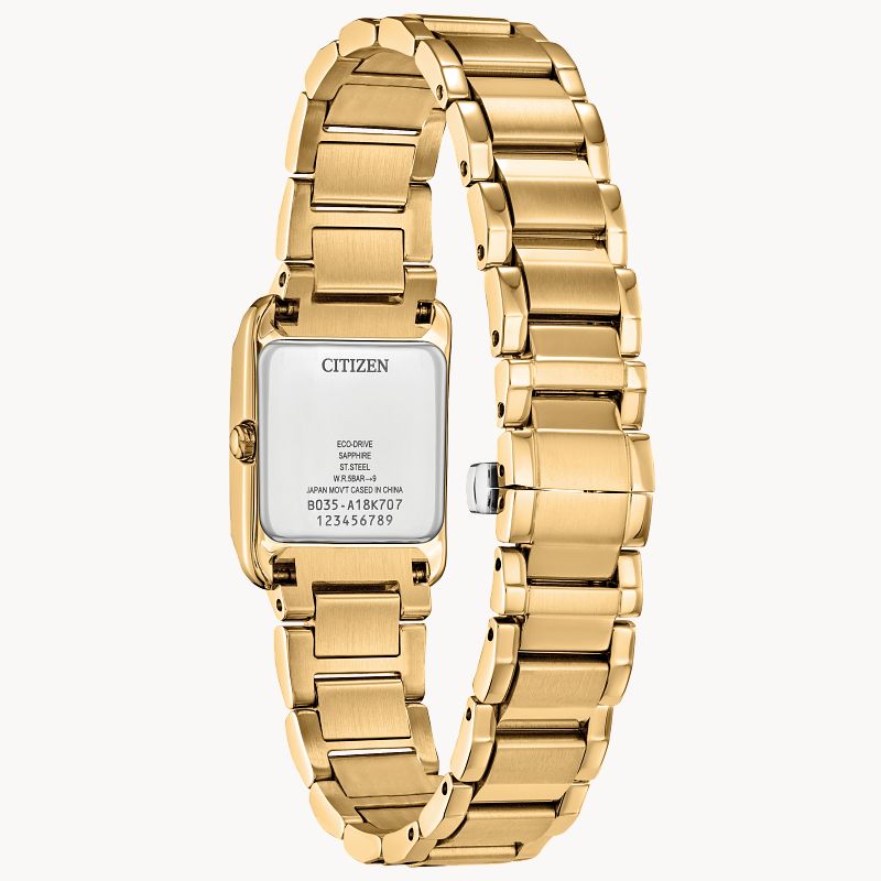 Gold-Toned Stainless Steel Women's Citizen Eco-Drive Square Watch