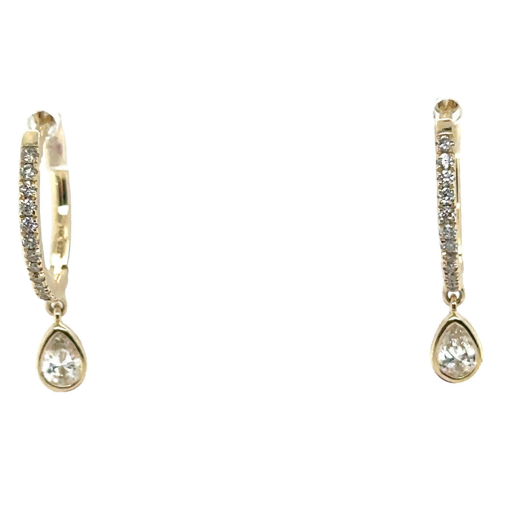 Yellow Gold Diamond Hoops with Pear Diamond Drops