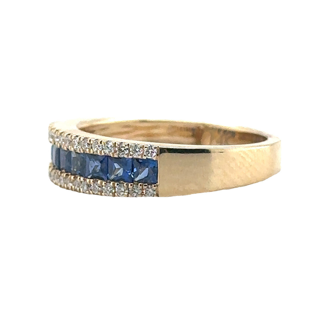 Yellow Gold Blue Sapphire & Diamond Anniversary Ring
