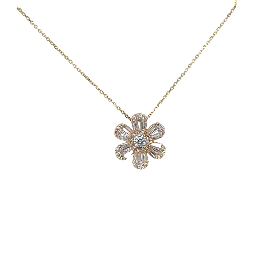 18K Yellow Gold Diamond Flower sliding Pendant