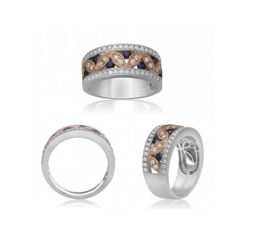 Mixed Metal Wide Blue Sapphire & Diamond Band