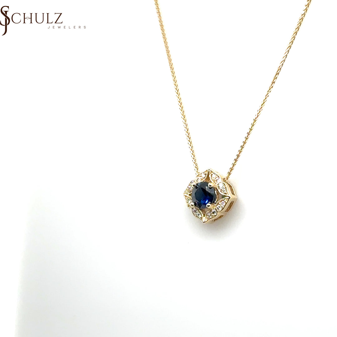 Blue Sapphire & Diamond Antique Pendant