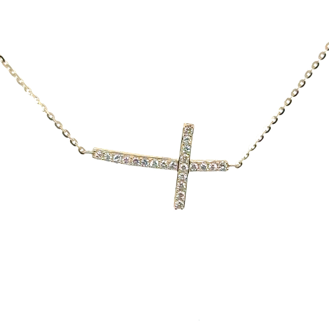 Yellow Gold Diamond Sideways Cross