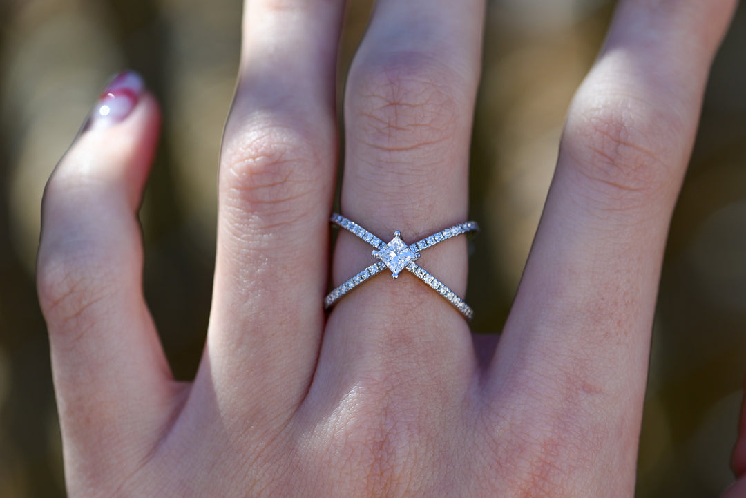 Princess-Cut Diamond 'X'  White Gold Fashion Ring