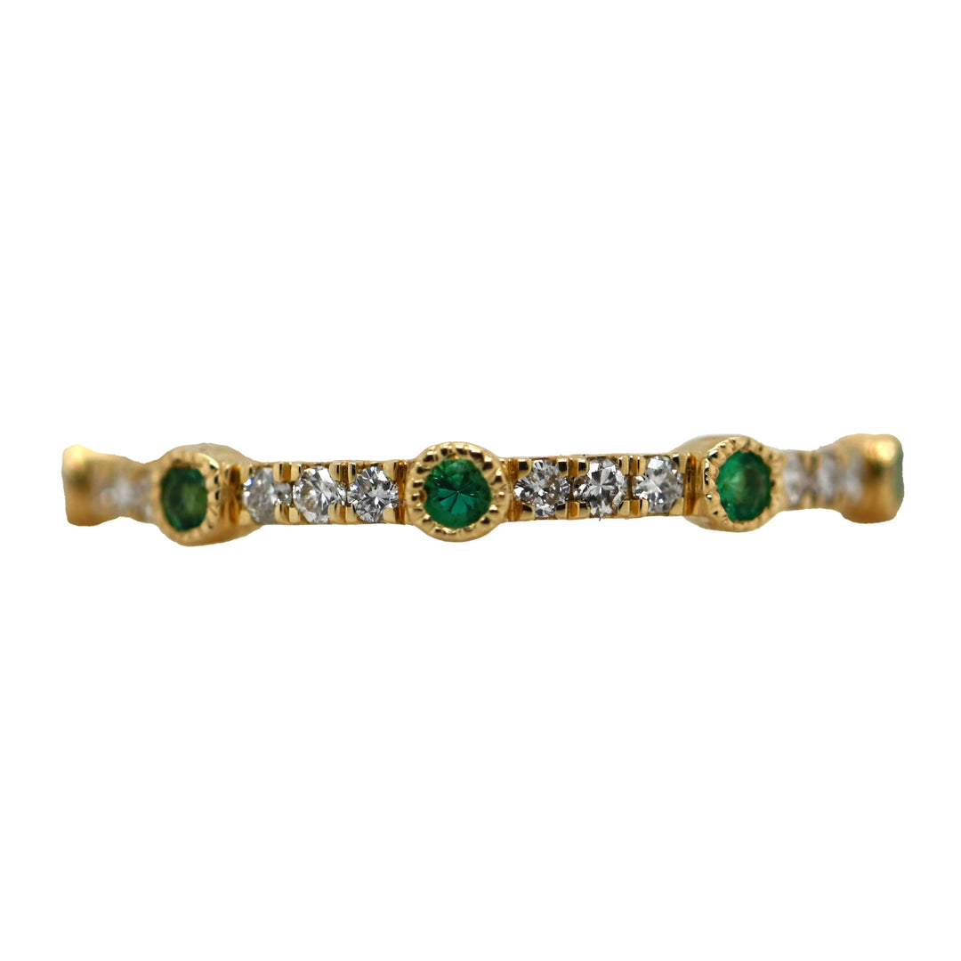 Emerald & Diamond Bezel Set Yellow Gold Stackable Band