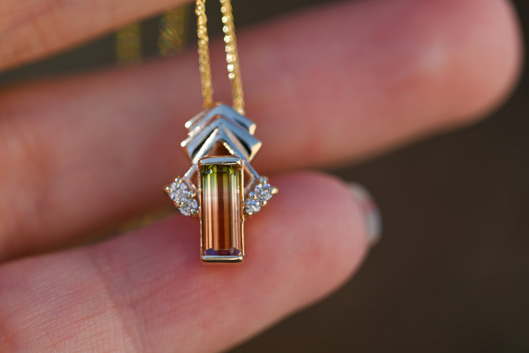 Watermelon Tourmaline & Diamond Yellow Gold Pendant