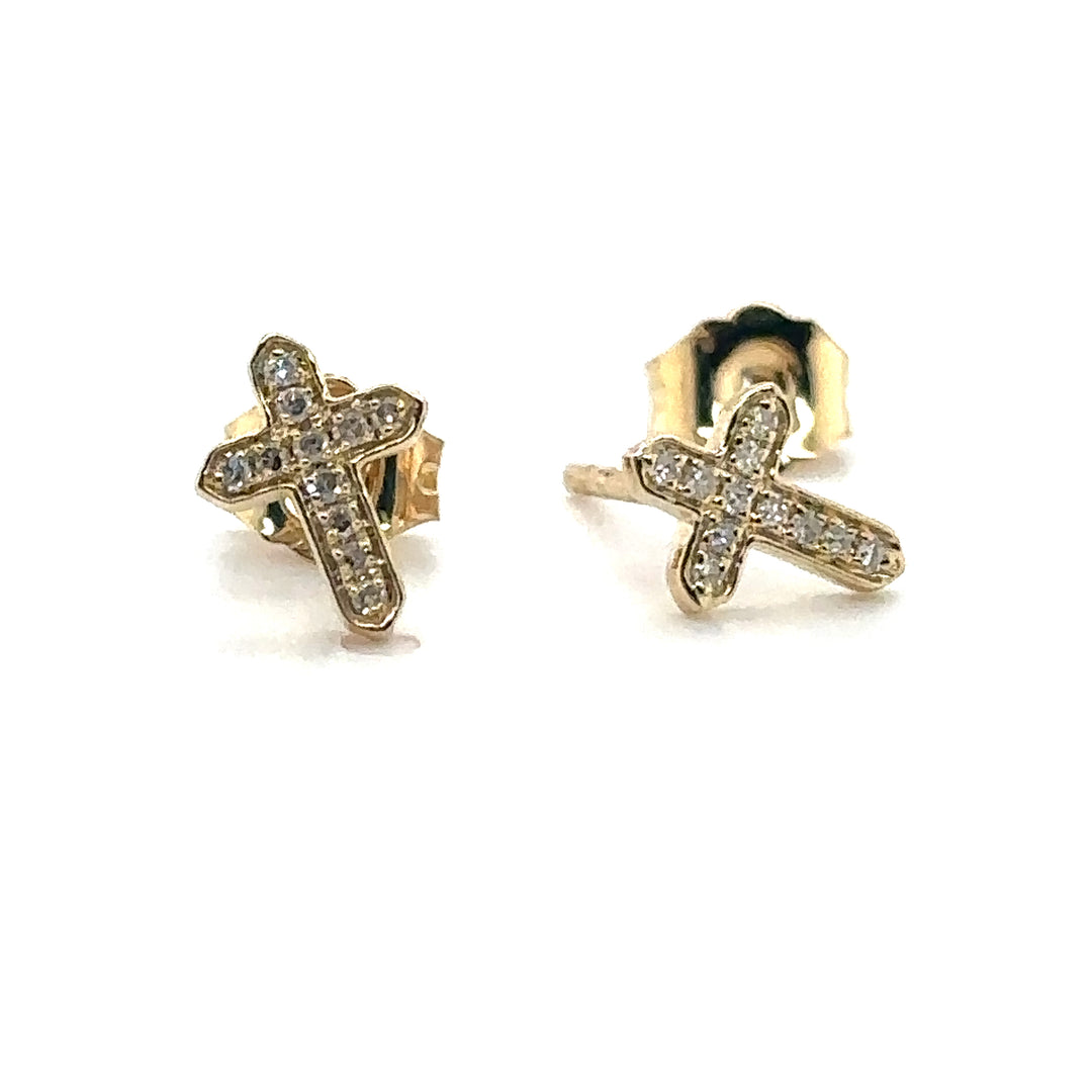 Yellow Gold Diamond Cross Studs