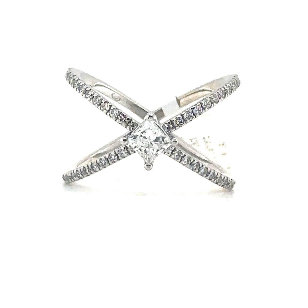 Princess-Cut Diamond 'X'  White Gold Fashion Ring