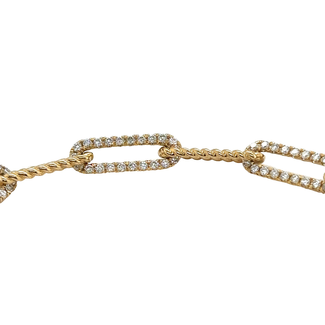 Yellow Gold Diamond Paperclip Bracelet with Rope Detailing