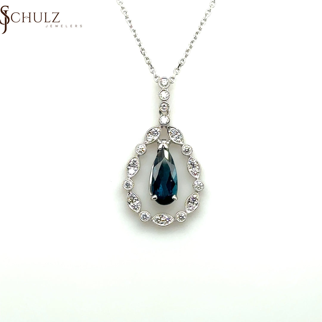 Blue Sapphire & Diamond Pear Necklace