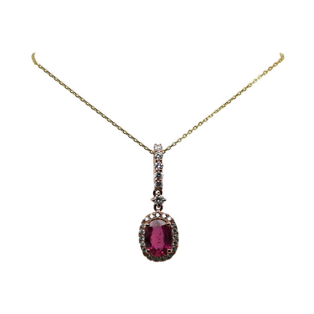 Burmese Ruby with Diamond Halo Pendant and Chain