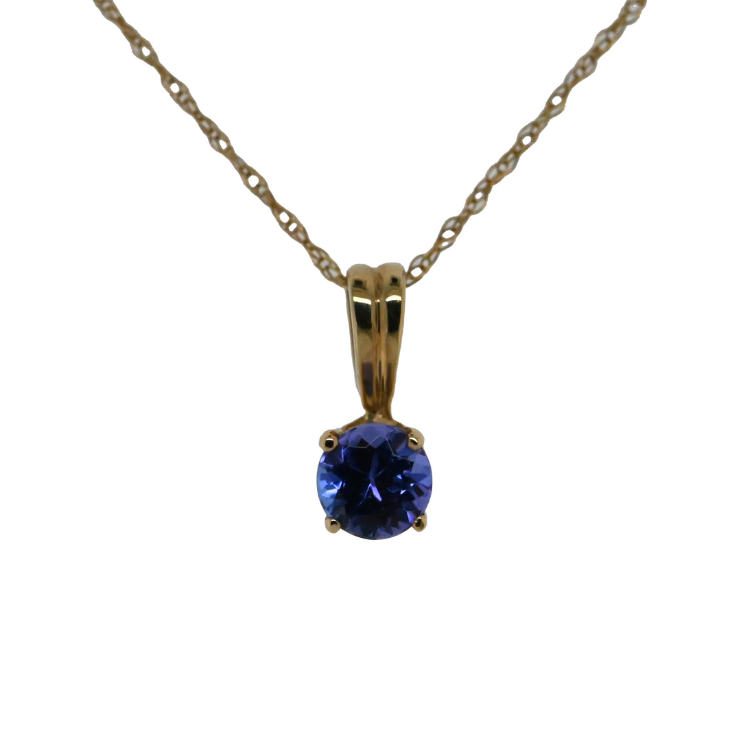 Blue Tanzanite Solitaire Gold Pendant