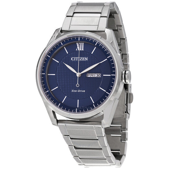 Stainless Steel Men's Citizen Eco-Drive Waffle Blue Face Watch