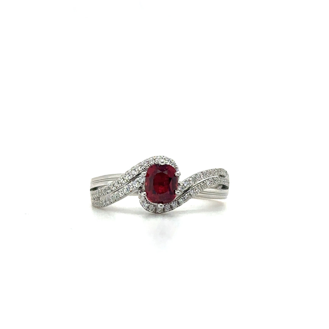 Red Spinel & Diamond By-Pass Gold Ring